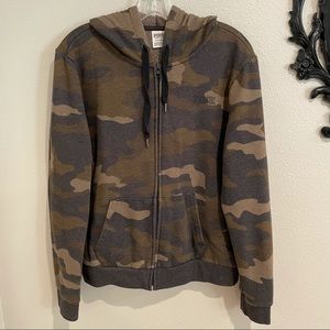 PINK Army Green Camo Fleece Hoodie Jacket Large